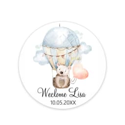 Custom Welcome Baby Hot Air Balloon Animals Birthday Party Labels Favors Round Sticker Baby Shower Personalise Travel Sticker