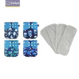 Elinfant 4 diapers with 4 absorbents gray mesh cloth inner one size baby for 3-15kg washable eco-friendly baby cloth diaper