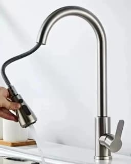 Stainless Steel Kitchen Faucet Single Hole Pull Out Spray 360° Swivel Sink Faucet High Arc Modern Design
