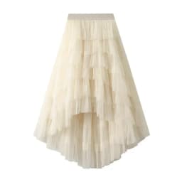 Women's Tulle Skirt Ruffle Multilayer Mesh A Line Tier Tutu Prom Irregular High Waisted Gradient Rainbow TulleLong Skirt 1379