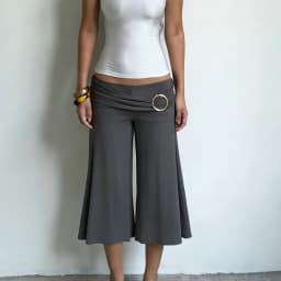 Low Waist Bell Bottom Seven Inch Pants for Women Simple Style Metal Buckle Pleated Pure Color Summer New Arrival Comfortable ...