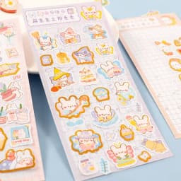 1pc/pack Animal Series Bronzing Stickers Cute Set Pink Rabbit Heart Beat Creative Hand Account Decorative Stickers Sheet