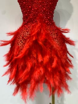 Luxury Rhinestones Pearls Halter Backless Short Feathers Dress Women Sexy Celebrate Birthday Dress Performance Dance Costume