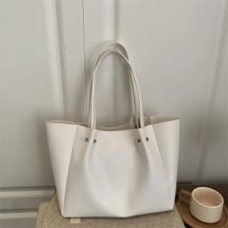 Large Capacity Tote Bag Women's New Retro Versatile College Student Texture Class Travel Commuting PU Bag