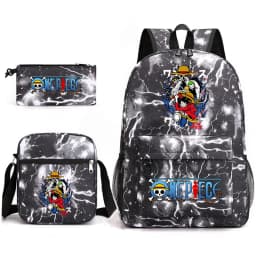 One Piece Luffy Anime Print School Backpack Set 3-in-1 Shoulder Bag Pencil Case for Boys Girls Kids Bookbag