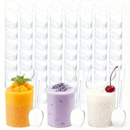 10/20PCS Disposable Slanted Cups Plastic Dessert Cups Ice-Cream Mousse Jelly Dessert Cups with Spoon Christmas Birthday Party