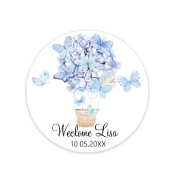Custom Welcome Baby Hot Air Balloon Animals Birthday Party Labels Favors Round Sticker Baby Shower Personalise Travel Sticker