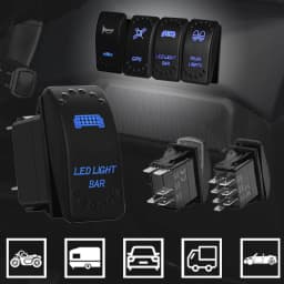 Waterproof Rocker Switch with Blue LED | 12V/24V Latching & Momentary (SPST/ DPDT) | for Marine, UTV, ATV, RZR, Automotive