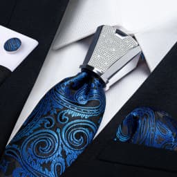DiBanGu Business Plaid Black Solid Luxury Elegant Silk Ties for Men Designer Tie Buckle Handkerchief Cufflinks Wedding Accessory