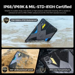 FOSSiBOT DT3 5G Rugged Tablet, Android 15, 10.4 inch 1200x2000 Display, 12GB RAM 256GB ROM, WiFi 6, 21560mAh Battery 66W Fast Charge, 64MP+32MP Camera, LED Flashlight, NFC, GPS/GALILEO/GLONASS/QZSS/BEIDOU/NavIC, Fingerprint & Face ID Unlock