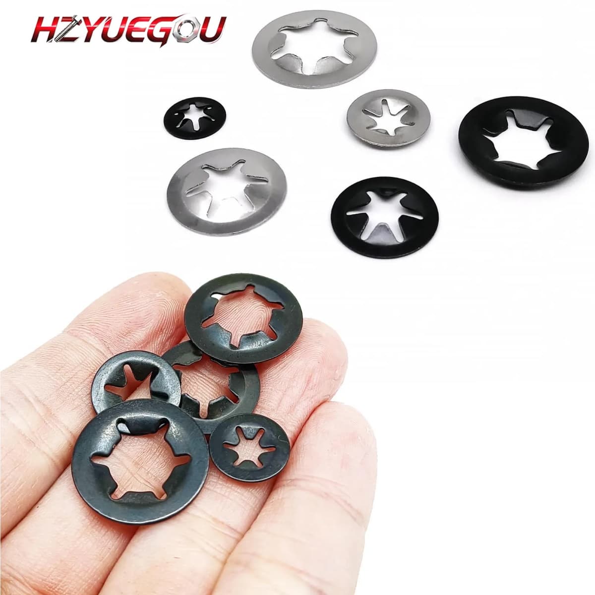HZYUEGOU M2 M2.5 M3 M4 M5 M6 M8 M10 M12 External Circlip Self-Locking Retaining Push On Shaft Bearing Outside Snap Ring Washer