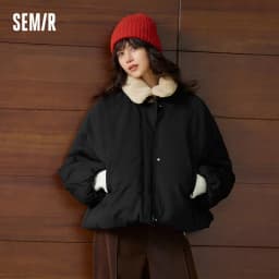 Semir Down Jacket Women Raglan Sleeve Removable Fur Collar 2026 New Winter Oversize Bud-Style Retro Outerwear Women's Clothing