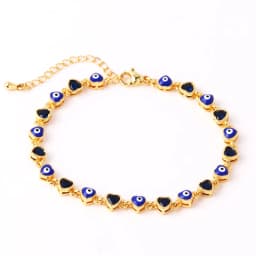 18K Gold Plated Heart Turkish Evil Eye Charm Bracelet for Women Boho Lucky Copper Chain Adjustable Bracelet Summer Jewelry