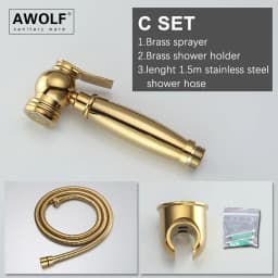 Awolf Titanium Gold Handheld Toilet Bidet Sprayer Solid Brass High Pressure Hygienic Shower Head Shattaf Set Bidet Faucet AP2107