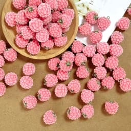 6/12/30/50pcs 3D Flocked Pink Raspberry Charms Fluffy Cute Fruit Resin Pendant for Earring Bracelet Keychain DIY Jewelry Making