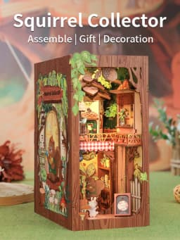 CUTEBEE Book Nook Kit DIY Miniature Model Dollhouse for Adults and Teens Bookshelf Decor 3D Wooden Puzzle for Squirrel Collector