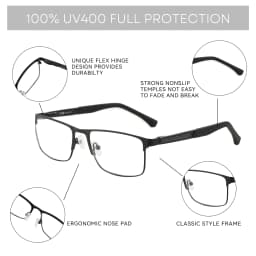 ZENOTTIC Anti Blue Light Reading Glasses for Men Computer Readers Trendy Square High-quality Metal Frame Anti Glare Presbyopic