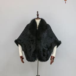 Women 100% Real Rabbit Fur Cape with Fox Fur Collar Winter Warm Knitted Cloak Rabbit Fur Poncho Girls Party Fashion Shawl Scarf