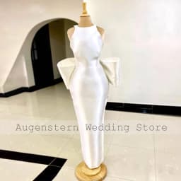 Customized Column Wedding Dress Satin Floor Length O Neck Court Wedding Gowns for Women Bride Big Bow Modern Bridal Dresses Long