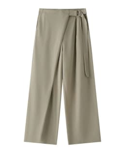 [EAM] High Waist Army Green Irregular Pleated Long Wide Leg Pants New Trousers Women Fashion Tide Spring Autumn 2026 1DJ4101