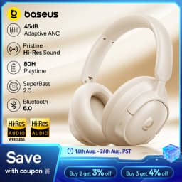 Baseus Bass EH10 NC Wireless Headphones Bluetooth 6.0 Noise Canceling 45dB Over Ear HeadsetSpatial Audio Earphone 80H Time