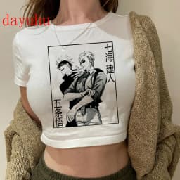 2000s Hip Hop Crop Top  Tshirt Manga Japanese Anime Jujutsu Kaisen T Shirt Gojo Satoru Tops Yuji Itadori Cropped Tees T-shirt
