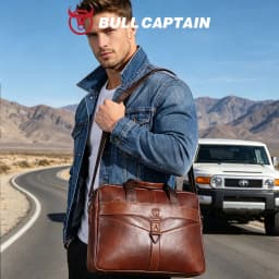 BULLCAPTAIN Men's Genuine Leather Briefcase Shoulder Bag 15 Inch Laptop Case Men's Briefcase Classic Office Business Handbag