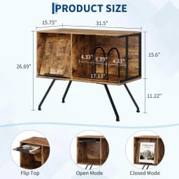 31.5in Record Player Stand With Storage, Flip Top Vinyl Record Cabinet For 150+ Albums, Turntable Table With Dividers