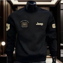 New JEEP Men's Heavyweight Crew Neck Sweatshirt, Versatile Printed Casual Pullover for Spring and Autumn