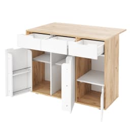 Kitchen Island with Cabinet Doors and Open Compartments Service Trolley with 360° Wheels and Drawers for Easy Mobility