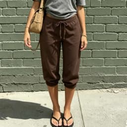 Women Sweatpants Capri Pants Casual Solid Elastic Waist Drawstring Cropped Joggers Long Shorts