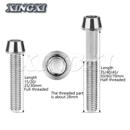 Xingxi 5Pcs Titanium Bolts M8 x 15 20 25 30 35 40 45 50mm Taper Head Screw for Bicycle Motorcycle Car Grade 5 Titanium Ti Bolts