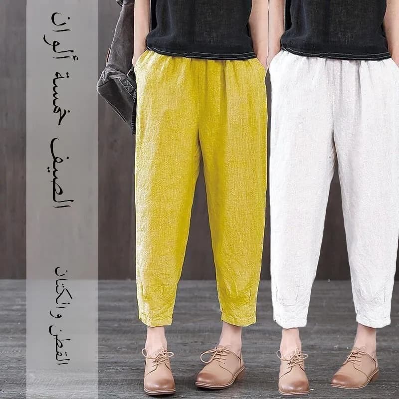 New Women's Casual Pants Thin Loose Cotton Linen Nine Points Harlan Bla Mom Straight Leg Pants Spring Summer High Waist