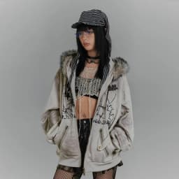2000s American Vintage Elegant Fur Patchwork Hooded Coat Thicken Korea Zipper Streetwear Loose Y2k Jacket New Winter Women Top
