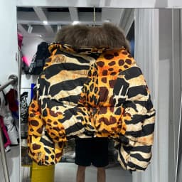 Winter Natural Large Fur Collar Leopard Fur Down Jacket Female Warm Thickened Quilted Jacket Women White Duck Down Fur Outwear