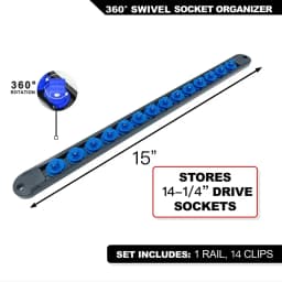 Premium Quality 360° Swivel ABS Socket Organizer Holder 1/4' 3/8' 1/2' Socket Clip Rail Tools Blue & Red