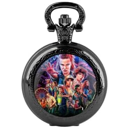 Famous Teleplay Design Personalized Character Set Black Dome Glass Quartz Pocket Watch Men Women Necklace Pendant Clock Gifts