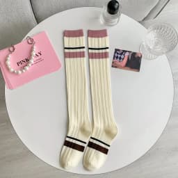 Pink striped socks, long leg and knee length socks, minimalist spring/summer cotton socks