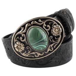 Women's Decorative Buckle Colorful Bead Embossed Split Leather Belt