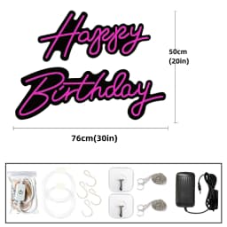 Large Size 'Happy Birthday' Customizable LED Light Neon Sign with Clear Acrylic Backer Dimmable Flexible Party Decor
