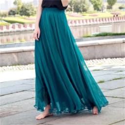 High-grade Double Layer Skirts Spring Summer Elastic High Waist Large Swing Gauze Chiffon Skirt A-line Pleated Long Beach Skirt