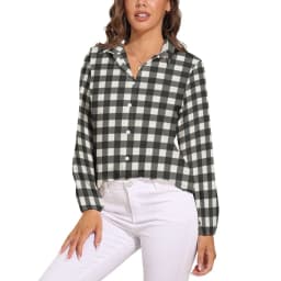 Black Checkerboard Blouse Classic Black and White Checker Office Print Blouses Women Autumn Oversize Long Sleeve Casual Shirts