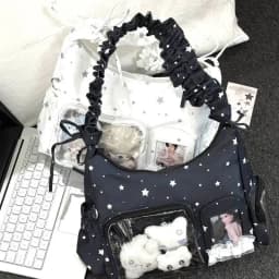 Star Print Itabag Transparent Window Hobo Bag Ruffle Pleated Shoulder Strap Purse Kpop Idol Photocard Display Bag Casual Bag