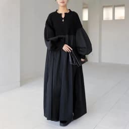 CHICEVER Patchwork Sweater Loose Long Dresses for Women Round Neck Hollow Out with Button Lantern Sleeve Casual Dress Female New
