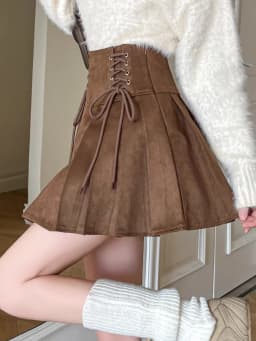 Women's 2025 New Collection Suede A-Line Skirts High Waisted Pleated Mini Flared Skirt for Autumn Winter, Casual Short Skirt
