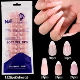 150Pcs/set White French Gel Nail Tips Medium Almond Nude Pink Press On Nail French Tips Matte/Glossy Frosted Soft Gel Nail Tips
