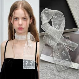 1Pc Sweet Flower Lace Neck Strap Dressing Decoration Korean Style Hair Band Neckerchief Transparent Long Ribbon Head Scarf