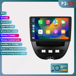 Snapdragon 8Core Android 14 Car Radio For Peugeot 107 Toyota Aygo Citroen C1 2005 - 2014 wireless CarPlay Android Auto 4G BT5.4