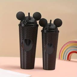 LUSQI 2pcs/set Water Bottles With Studded Mouse Ear Dome Lids Large And Small Water Cups Summer Winter Drinkware With Straws