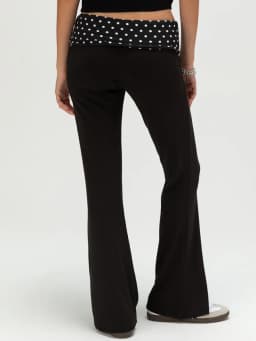 Womens Polka Dot Fold Over Waistband Flared Pants Elastic Low Waist Wide Leg Leggings Bell Bottoms Sweatpants